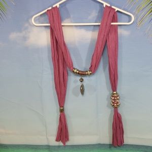 Scarf with Silver Heart Necklace and Purple Color